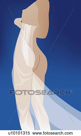 失量图库 - <em>特写</em>镜头, 在中, a, 全裸, <em>少女</em>, 窗帘,