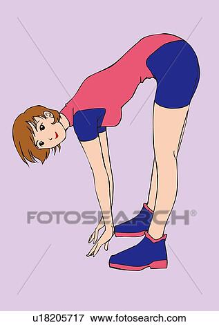Stock Illustration of Woman bending over, stretching, side view