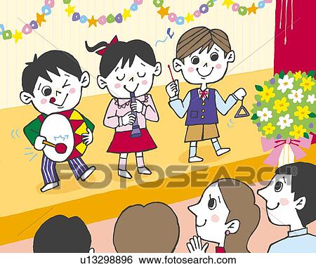 stock illustration children playing music in school play painting illustration illustrative technique - Images Of Children Playing At School stock illustration children playing music in school play painting illustration illustrative technique - Images Of Children Playing At School