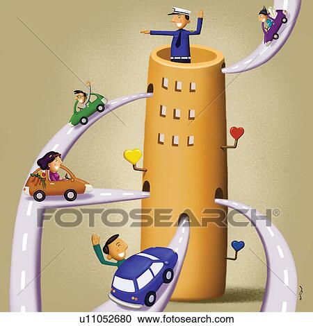 图解或插画 - 描述和绘画, 建筑物, 妇女, 人, 图解