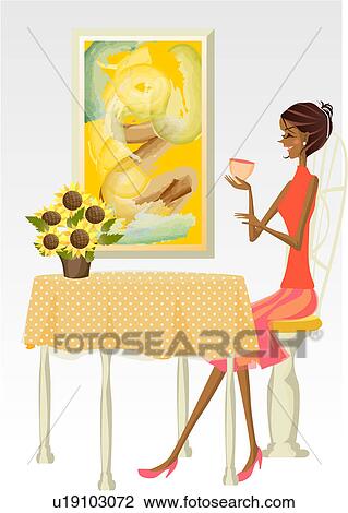 Clip Art of Young Lady at a Coffee Shop u19103072 - Search Clipart