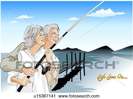 Download Clipart of Senior couple fishing u15367141 - Search Clip ...