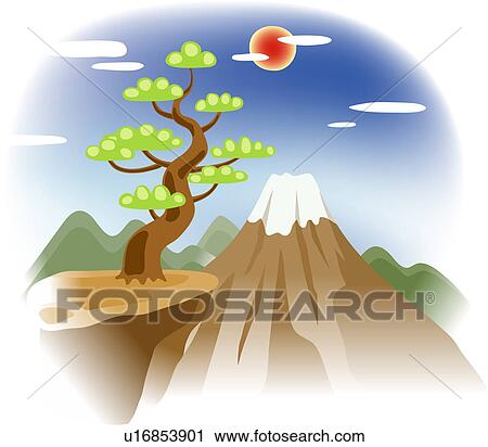 paysage, hujimountain, paysage, arbre, soleil, montagne, japon Voir ...