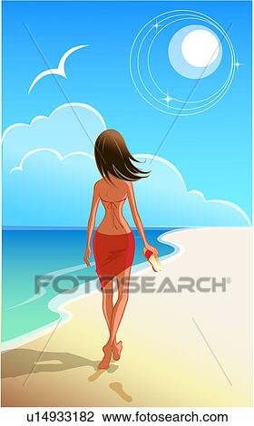 Clip Art of A Walk on the Beach u14933182 - Search Clipart ...