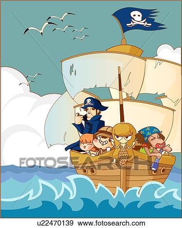 Stock Illustration Of Crew On A Pirate Ship U22470139 - Search Vector 