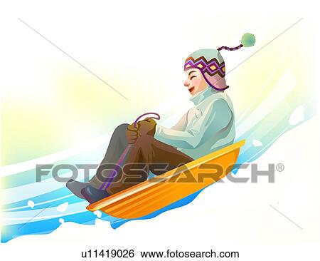 Stock Illustration of Boy Sledding u11419026 - Search Clip Art