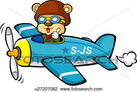 Clip Art of Bear Flying Plane u27207082 - Search Clipart, Illustration