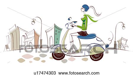 Drawing Of Side Profile A Woman Riding Motor Scooter Drawing Of Side Profile A Woman Riding Motor Scooter