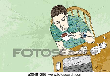Stock Illustration of Young man drinking coffee u20491296 ...