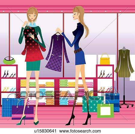 clothes shopping clipart clip young illustration fotosearch vector