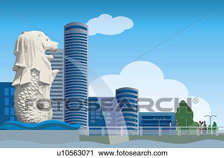 剪贴画 - 新加坡, merlion, 首都城市 u10563071