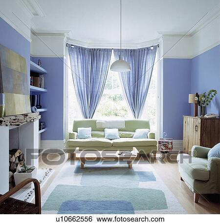Stock bilder pastell, grünes sofa, in, blau, wohnzimmer, mit ...