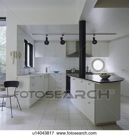 Beeld black, worktop, op wit, eiland, eenheid, met, black, zuil ...