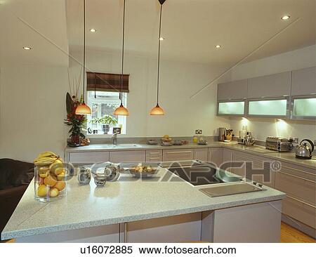 Stock afbeelding hangertje, verlichting, boven, eiland, eenheid ...