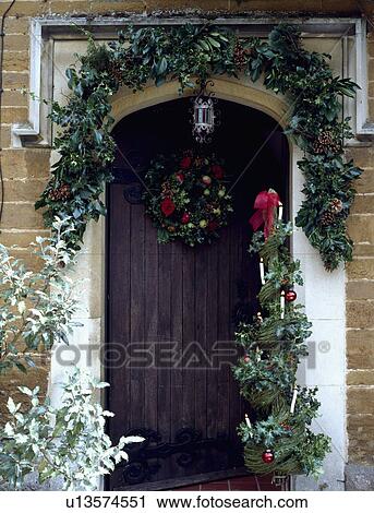 Christmas Front Door Clipart stock photography of close-up of ivy christmas garland and wreath Christmas Front Door Clipart stock photography of close-up of ivy christmas garland and wreath