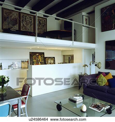 Mezzanine Loft Conversion stock photo of mezzanine gallery above kitchen in openplan living Mezzanine Loft Conversion stock photo of mezzanine gallery above kitchen in openplan living
