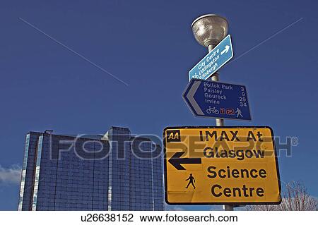 Stock Photo Of Scotland Lanarkshire Glasgow Modern Hotel And Stock Photo Scotland Lanarkshire Glasgow Modern Hotel And Signs On The River