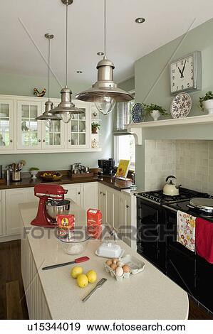 Stock fotografie traditionele, grijs blauw, keuken, met, visser ...