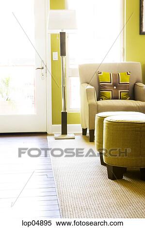 Stock bild wohnzimmer, sessel, in, grün, und, braun lop04895 ... Wohnzimmer grün braun