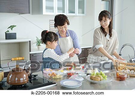 Asian family peparing breakfast in kitchen View Large Photo Image Stock Photo - Asian family peparing breakfast in kitchen. Fotosearch