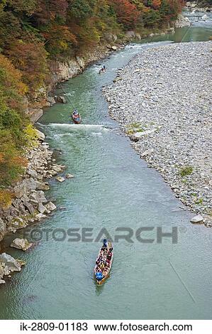 Stock Image - Boating in Kinugawa River, Tochigi Prefecture, Nikko-Shi, Japan. Fotosearch