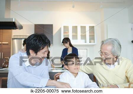Boy sitting with father and grandfather View Large Photo Image Stock Photography - Boy sitting with father and grandfather. Fotosearch