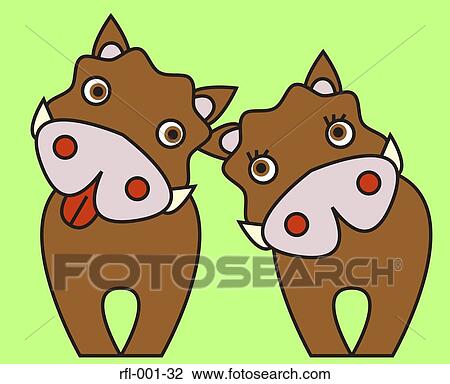 Stock Image - Cartoon boar couple. Fotosearch