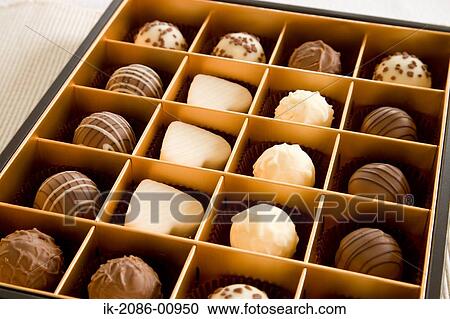 Stock Image - Chocolates Variety in Box. Fotosearch
