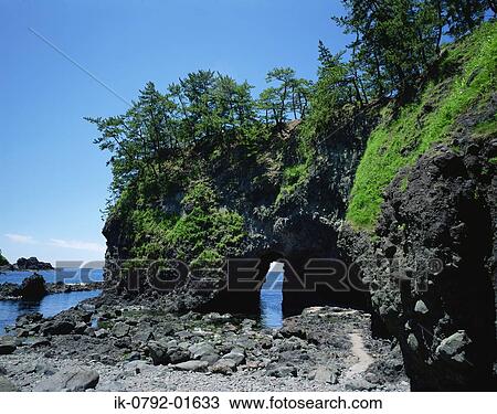 Stock Image - Doumon Rock At, Shika Town, Ishikawa Prefecture, Japan. Fotosearch