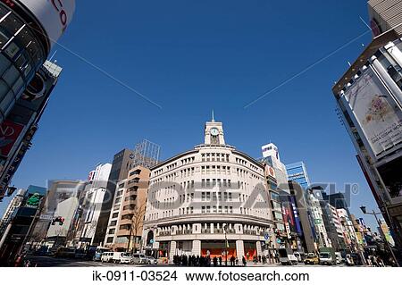 Ginz4-Chome Crossing in Tokyo View Large Photo Image Picture - Ginz4-Chome Crossing in Tokyo. Fotosearch