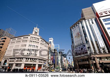Ginz4-Chome Crossing in Tokyo View Large Photo Image Stock Photograph - Ginz4-Chome Crossing in Tokyo. Fotosearch