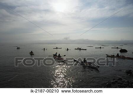 Stock Image - Group of People Boating on Kayak, Hokkaido, Japan . Fotosearch