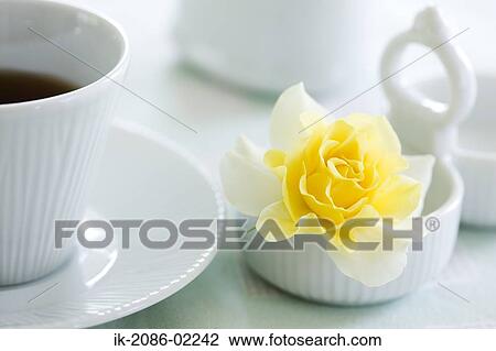 Herbal tea and yellow rose View Large Photo Image Stock Image - Herbal tea and yellow rose. Fotosearch