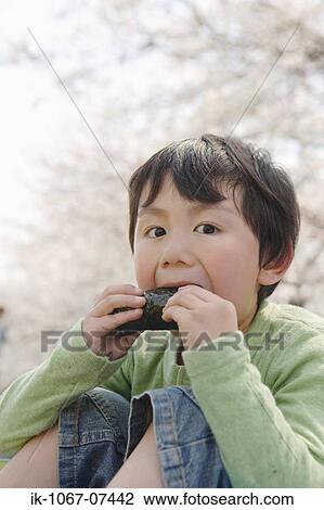 Japanese boy eating sushi and looking at camera View Large Photo Image Stock Image - Japanese boy eating sushi and looking at camera. Fotosearch