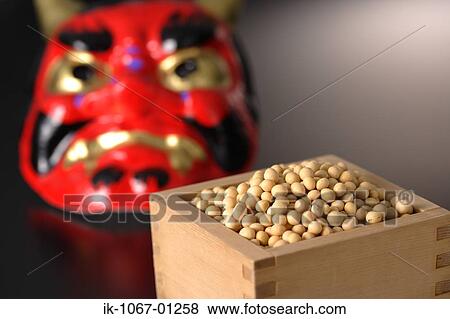 Japanese 'Oni' devil mask with box of 'edamame' soybeans View Large Photo Image Stock Photo - Japanese 'Oni' devil mask with box of 'edamame' soybeans. Fotosearch