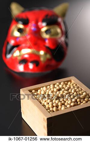 Japanese 'Oni' devil mask with box of 'edamame' soybeans View Large Photo Image Stock Photograph - Japanese 'Oni' devil mask with box of 'edamame' soybeans. Fotosearch
