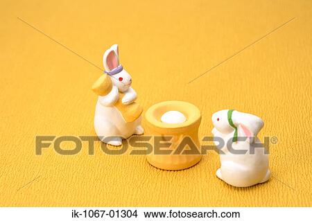 Japanese Rabbits making Rice Cakes View Large Photo Image Picture - Japanese Rabbits making Rice Cakes. Fotosearch