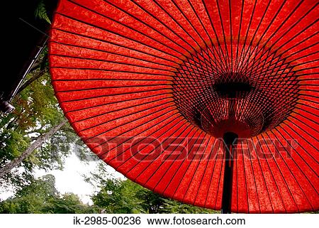 Stock Photograph - Japanese Umbrellas in Garden. Fotosearch