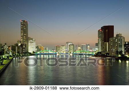 Kachidoki Bridge at Sumida River, Tokyo, Japan View Large Photo Image Stock Photo - Kachidoki Bridge at Sumida River, Tokyo, Japan. Fotosearch