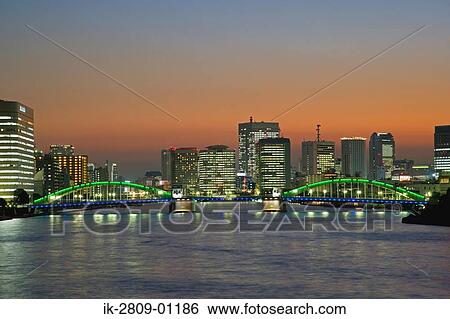 Kachidoki Bridge at Sumida River, Tokyo, Japan View Large Photo Image Stock Photograph - Kachidoki Bridge at Sumida River, Tokyo, Japan. Fotosearch