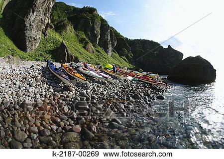 Stock Photo - Kayak at the Edge of River, Japan. Fotosearch