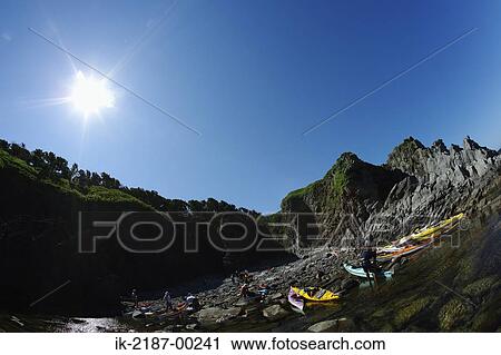 Stock Image - Kayaking with Boat at the Edge of River, Japan. Fotosearch