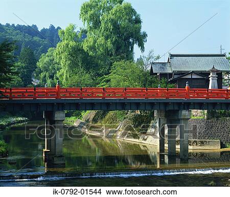 Nakahashi Bridge and River in Takayama, Gifu View Large Photo Image Picture - Nakahashi Bridge and River in Takayama, Gifu. Fotosearch