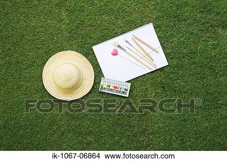 Picture - Paint Set and Straw Hat. Fotosearch