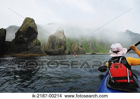 Picture - Person Boating on Kayak, Hokkaido, Japan . Fotosearch