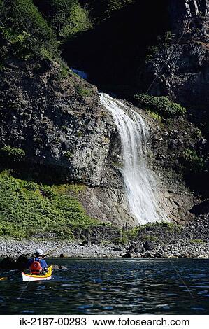 Stock Image - Person Boating on Kayak, Hokkaido, Japan . Fotosearch