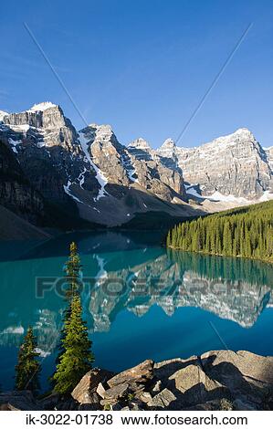 Scenic View of Moraine Lake in Banff, Alberta, Canada View Large Photo Image Stock Photo - Scenic View of Moraine Lake in Banff, Alberta, Canada. Fotosearch