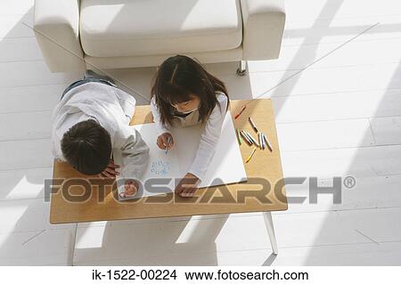 Picture - Siblings Drawing and Having Fun. Fotosearch