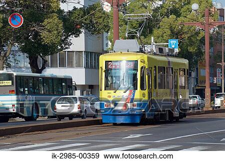 Stock Photo - Streetcar on Tramway at Kyushu, Kagoshima Prefecture, Japan. Fotosearch