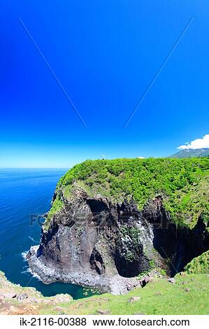 Stock Photo - Utoro Lighthouse Waterfall of Shari Hokkaido Japan. Fotosearch
